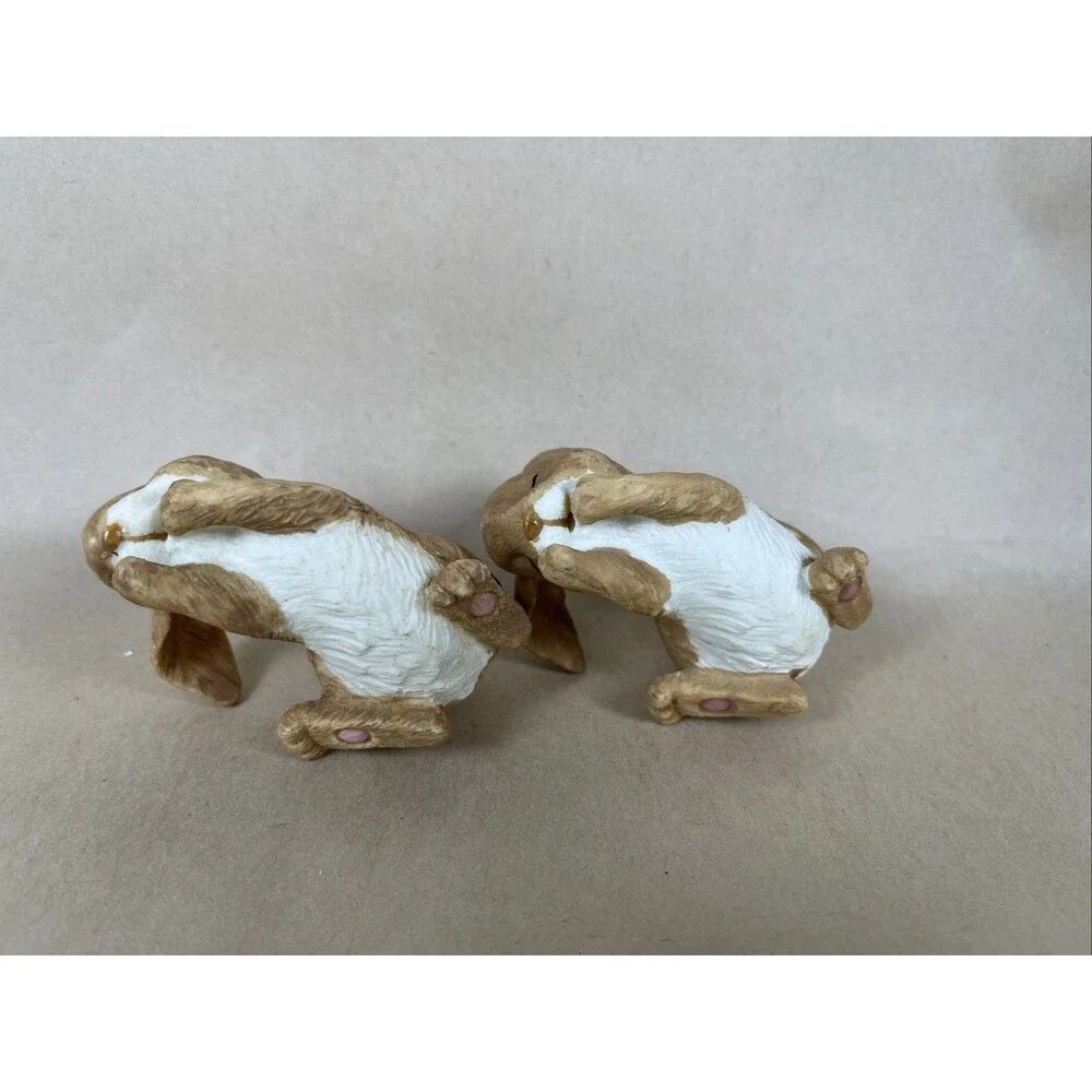 Lot Of 5 Vintage Small Resin Bunny Rabbit Brown‎ White Cute Easter Decor EUC